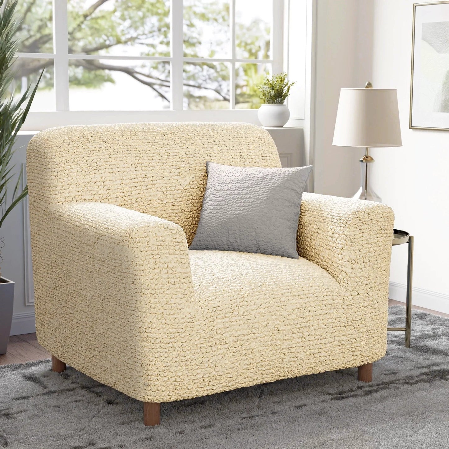 DivineTrendz™ Exclusive - Beige Luxe Crinkle Sofa Cover