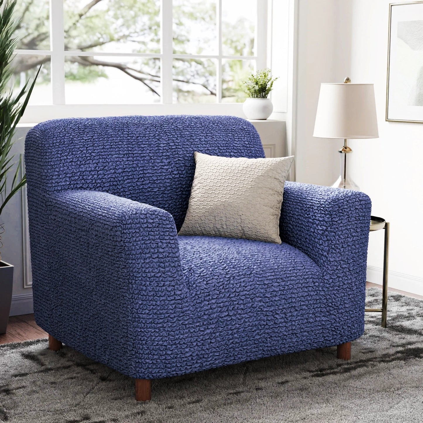DivineTrendz™ Exclusive - Blue Luxe Crinkle Sofa Cover