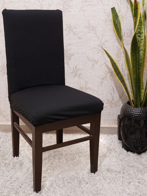 Black Solid Elastic Design Chair Covers 