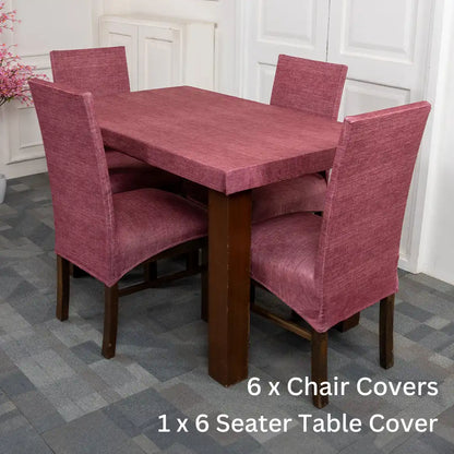 Magenta juth Elastic 6 Seater Chair And Table Cover