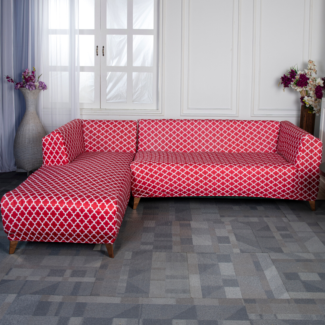 Red Diamond Elastic L-Shape Sofa Slipcovers