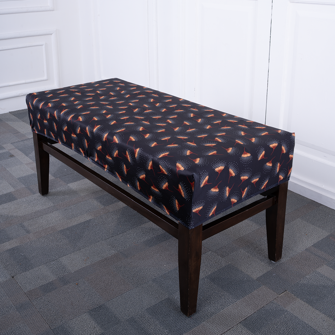 Black Seamless Flowers Elastic Bench Cover