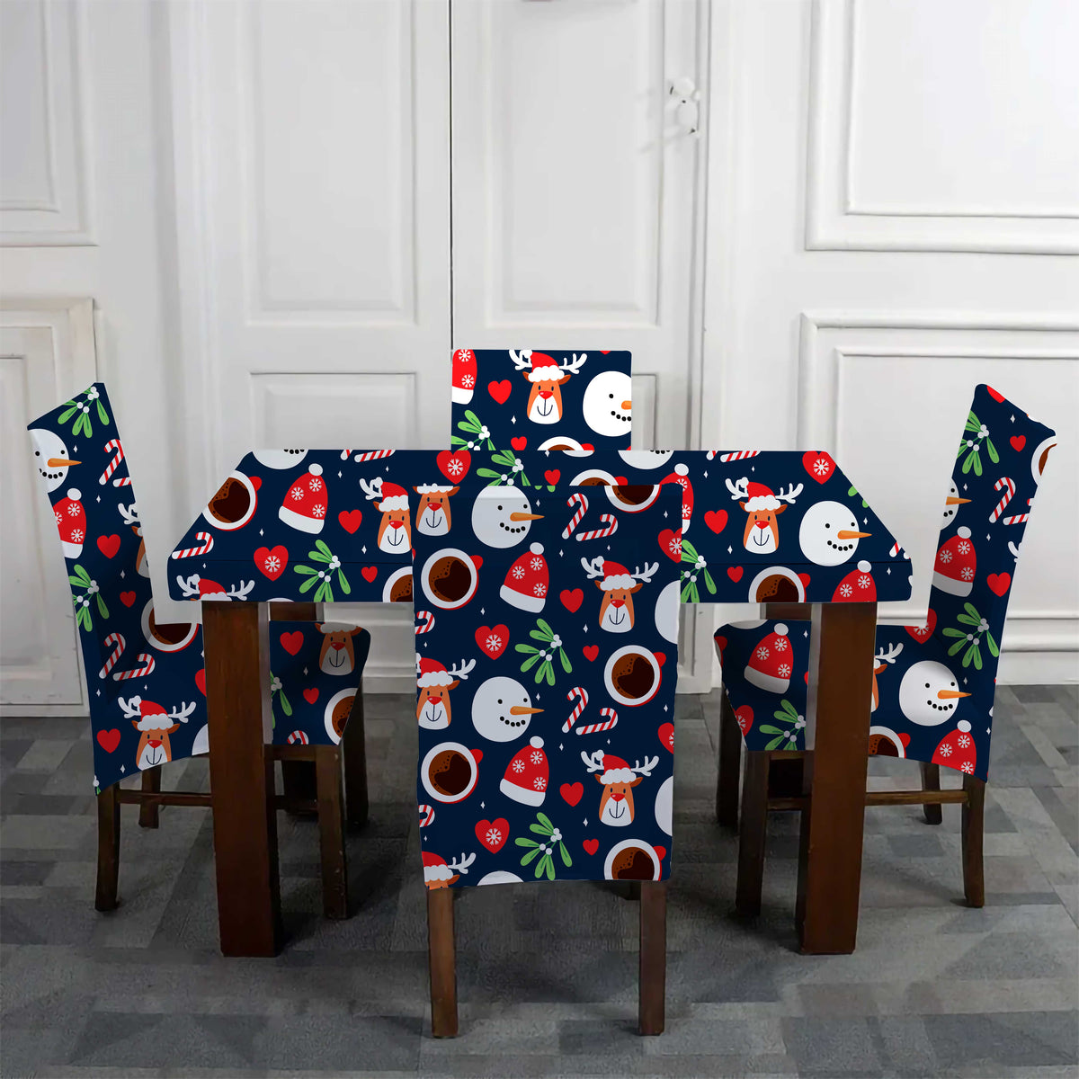 DivineTrendz - Christmas Dark Blue Elastic Chair Table Cover