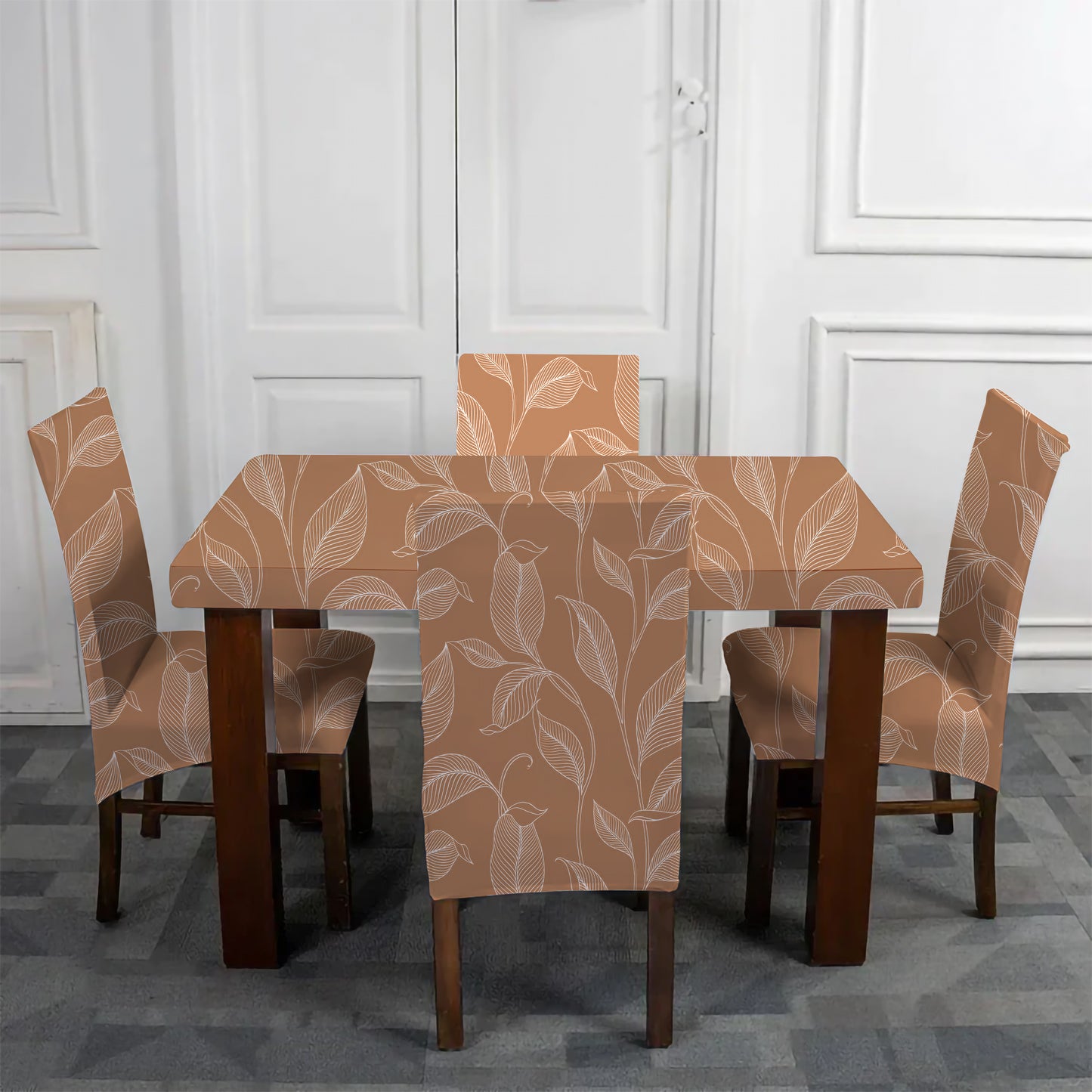 DivineTrendz Exclusive - Minimalist Botanical Leaf Pattern Chair & Table Cover