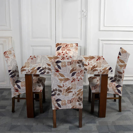 DivineTrendz Exclusive - Mocha Flower and Leaf Pattern Chair & Table Cover