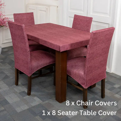 Magenta juth Elastic 8 Seater Chair And Table Cover