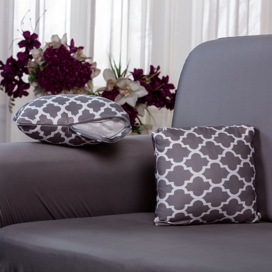 Square Pillow Covers-covers online-100% splendex Machine wash cold. Wash dark colours seperately. Do not soak. Do not bleach, tumble dry low, warm iron if necessary-Grey diamond cushion cove