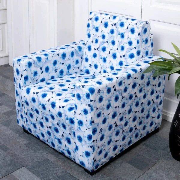 3D Blue Flower Sofa Cover