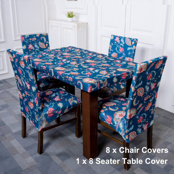 Blooming Ocean Stretchable Dining Table Chair Covers Set