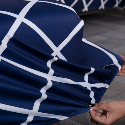 Navy Blue checks Elastic L-Shape Sofa Cover