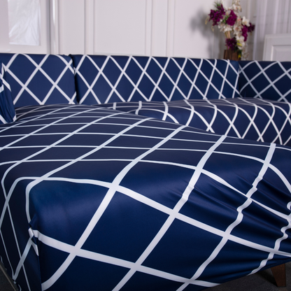 Navy Blue checks Elastic L-Shape Sofa Covers