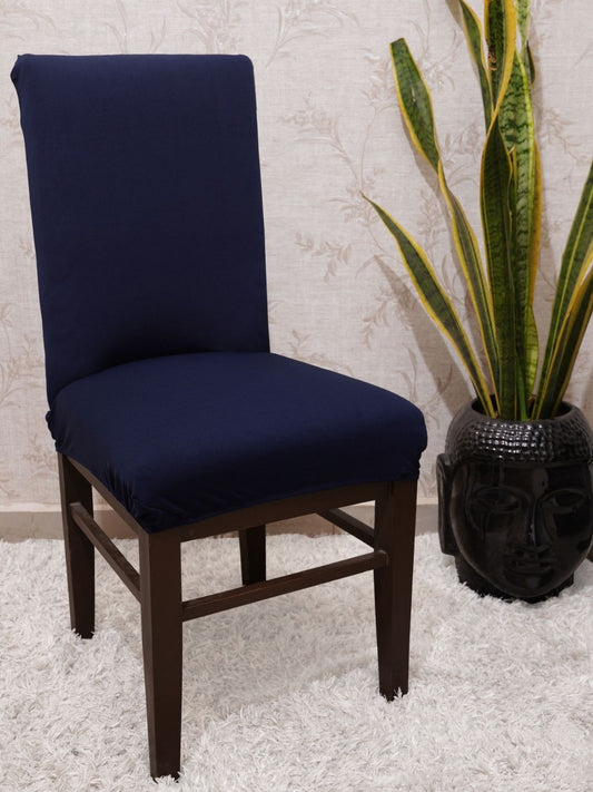 Navy Blue Solid Elastic Design Chair Covers