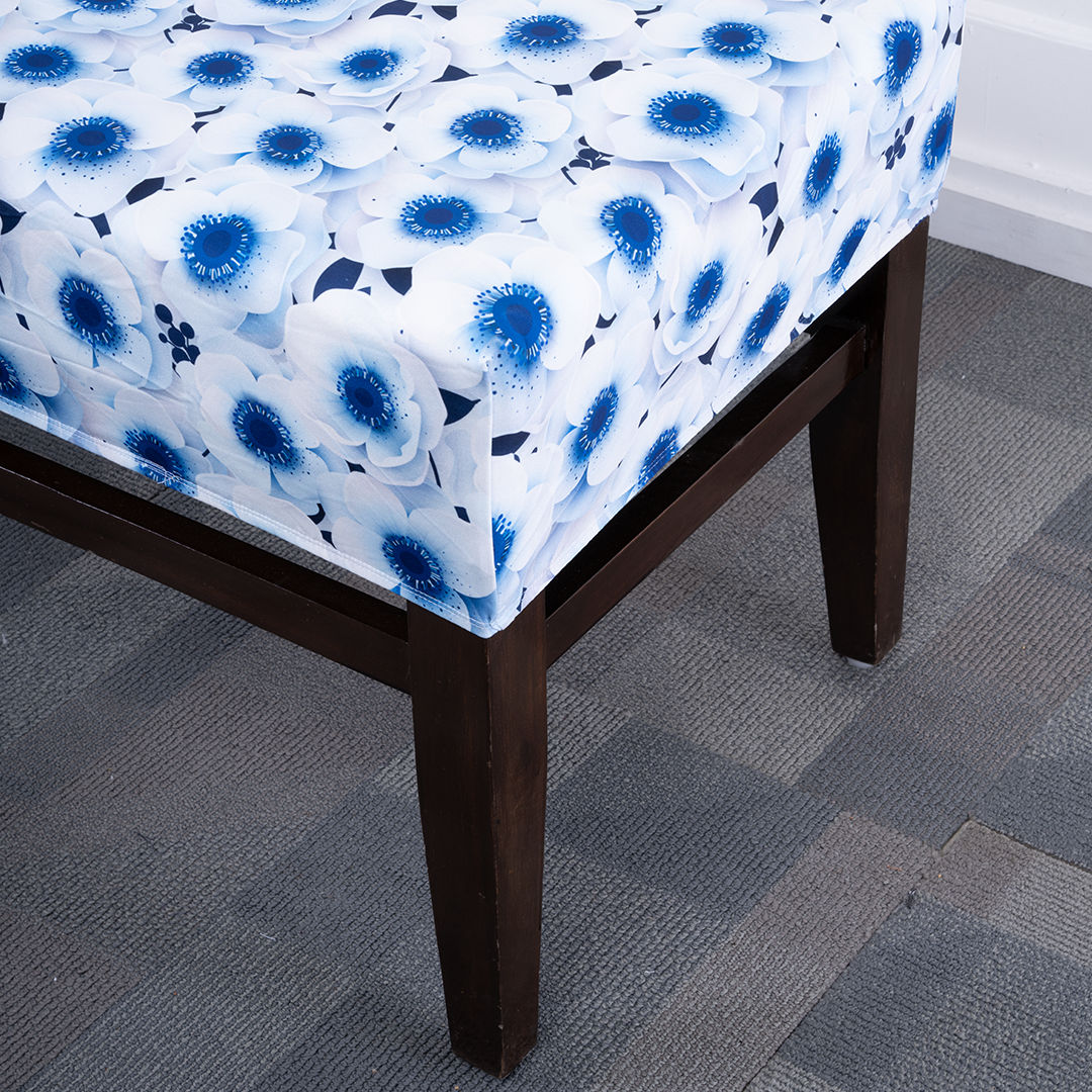 3D Blue Flower Elastic Bench Cover