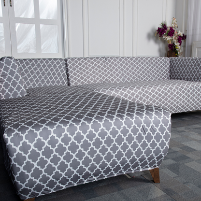 Gray Diamond Elastic L-Shape Sofa Cover