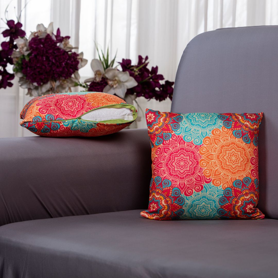 Sofa cushion cover, pillow cover set of six, center sofa cushion cover-100% splendex Machine wash cold. Wash dark colors separately. Do not soak. Do not bleach, tumble dry low, warm iron if necessary-Vintage cushion cover-superi comfy-super stretchable.