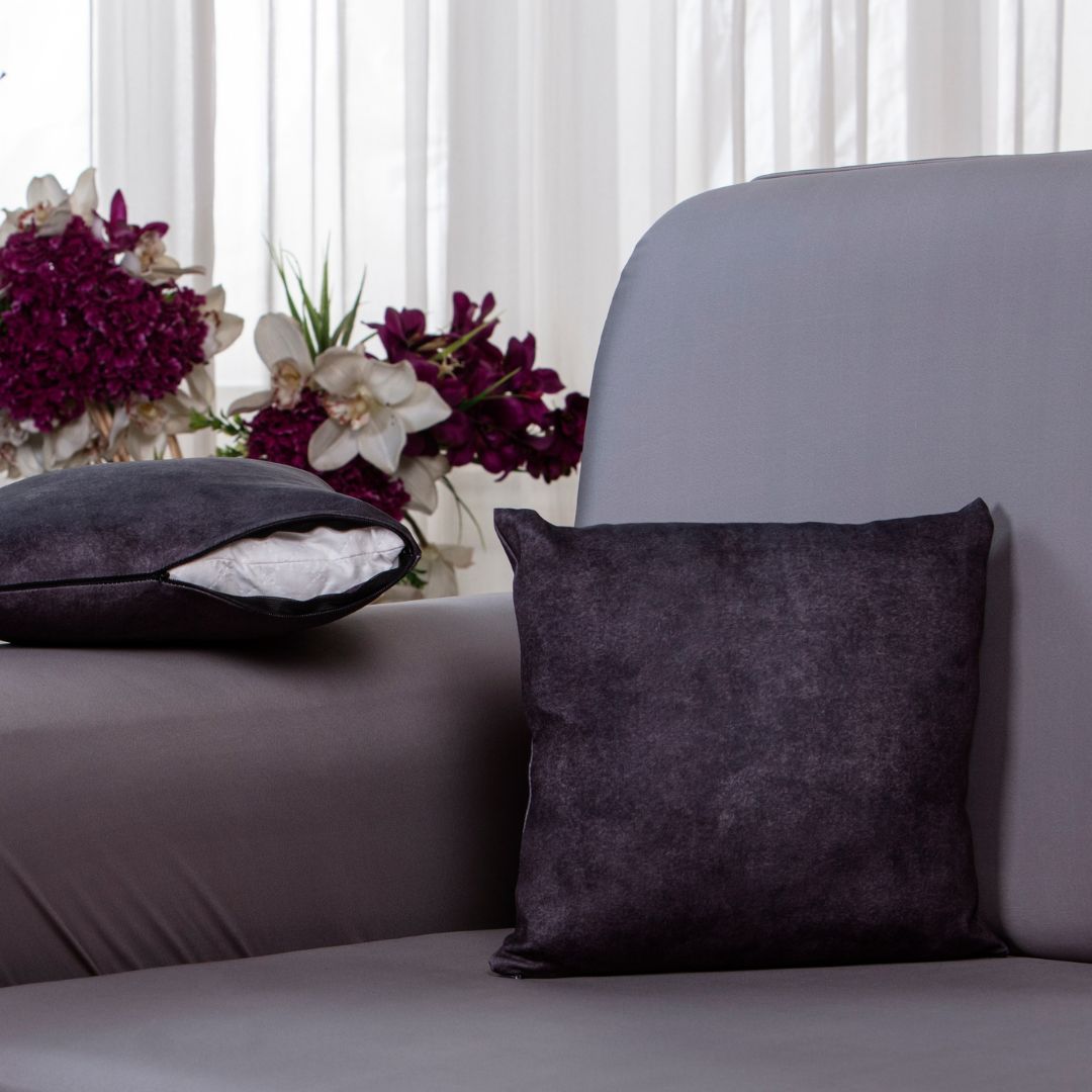 grey sofa cushion cover-https://divinetrendz.com/collections/pillow-cover-100% splendex Machine wash cold. Wash dark colours seperately. Do not soak. Do not bleach, tumble dry low, warm iron if necessary-super stretchable covers-grey velvet cushion cover.  