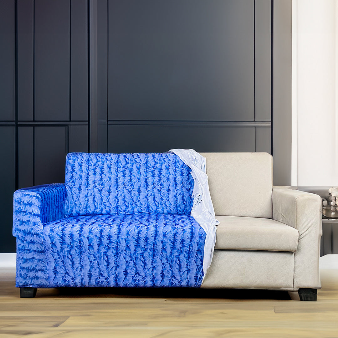 Blue Ruffled Elastic Sofa Slipcovers