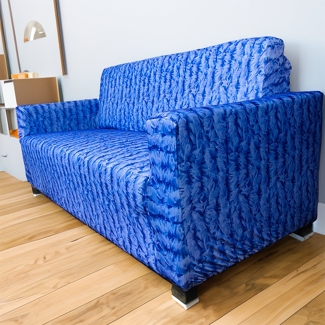 Blue Ruffled Elastic Sofa Slipcovers