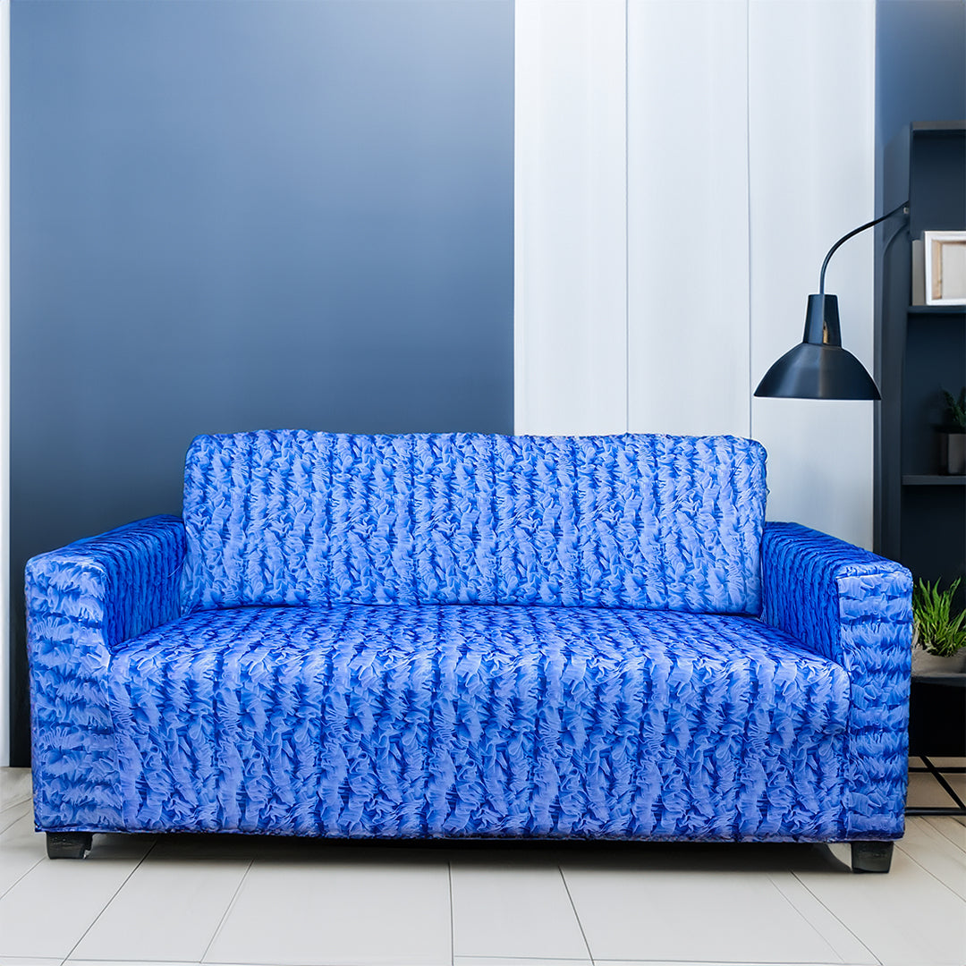 Blue Ruffled Elastic Sofa Slipcovers