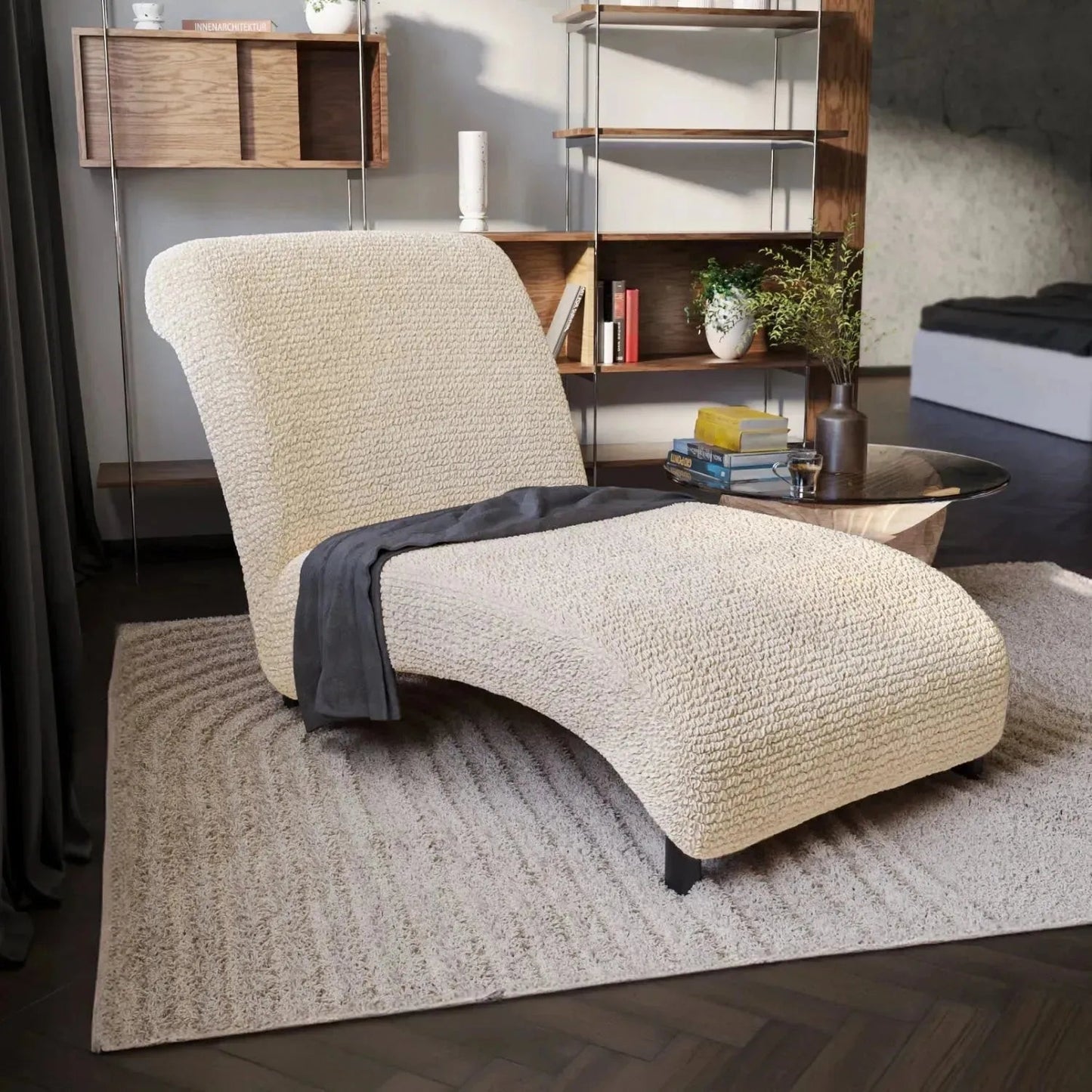 DivineTrendz™ Exclusive - Beige Luxe Crinkle Chaise Lounge cover