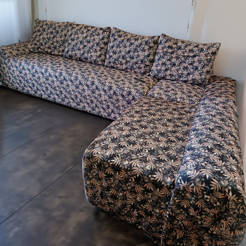 L-Shape Sofa Cover - Black Leaves