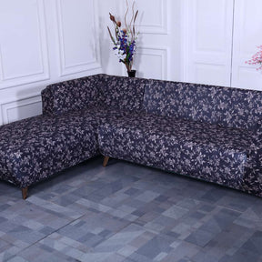 Black Beige Abstract Elastic l shape sofa cover