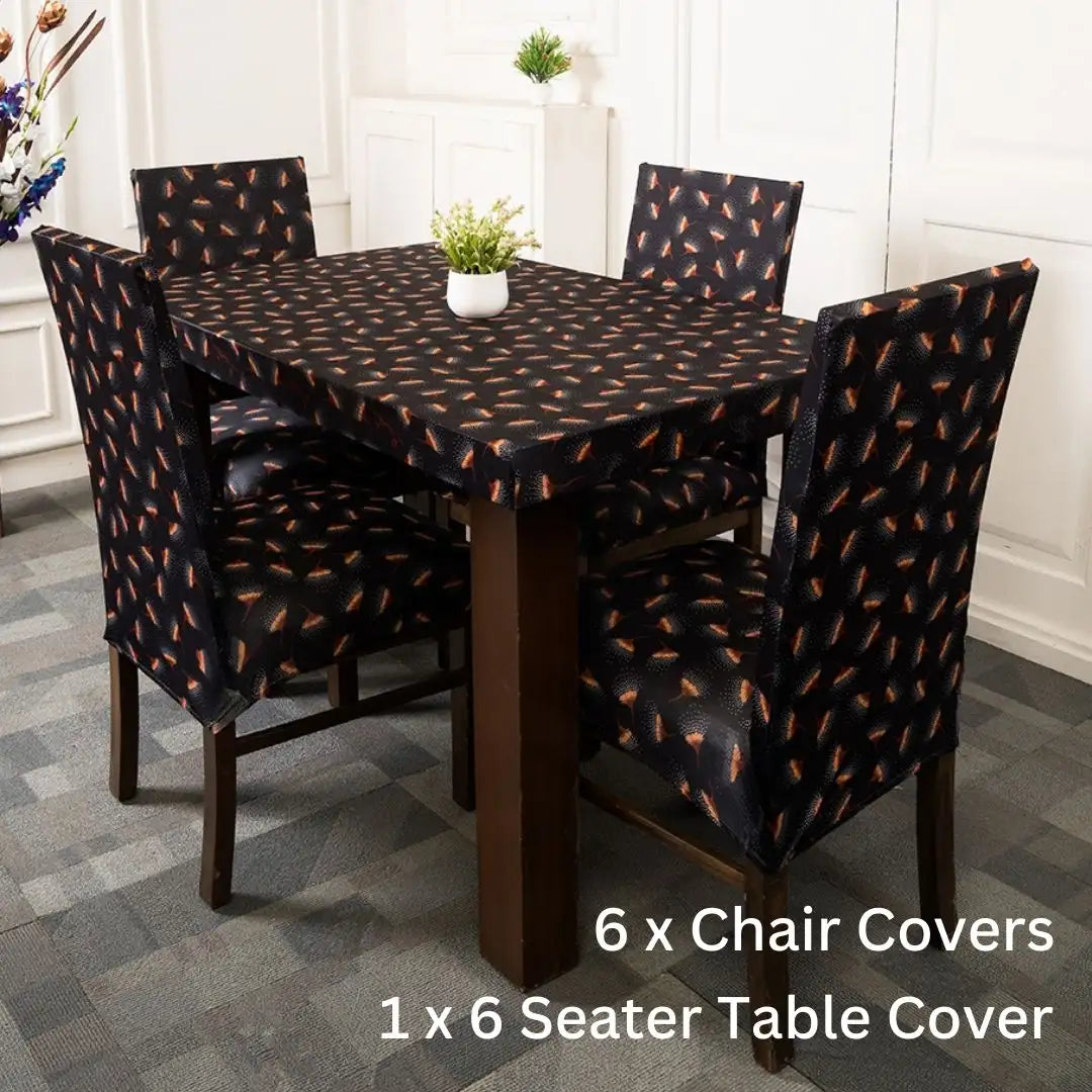 Black Seamless Flowers Elastic Chair Table Cover Sets