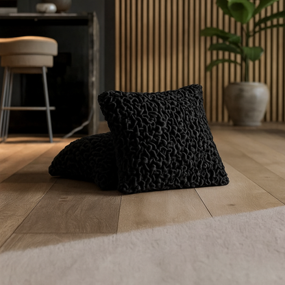 DivineTrendz™ Exclusive - Black Luxe Crinkle Cushion Cover