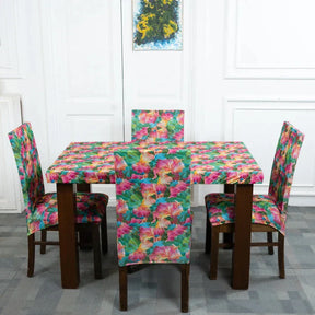 Crepe Flowers Elastic Dining Table Chair Covers