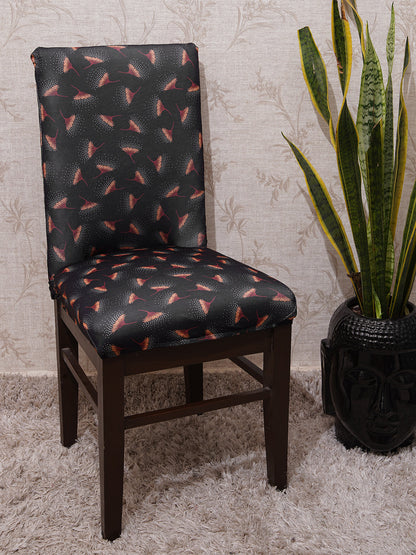 Black Seamless Flowers Stretchable Chair Seat Covers