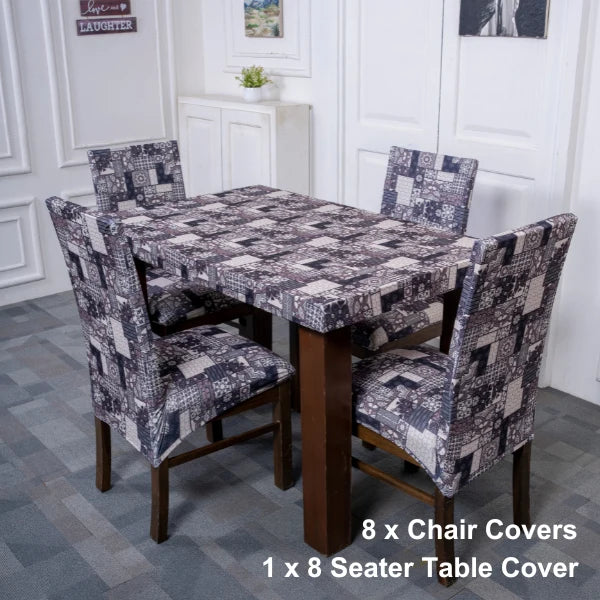 Dutch Tile Elastic Dining Chair Table Cover