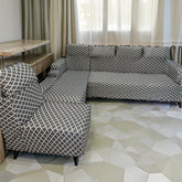 L-Shape Sofa Cover - Grey Diamond