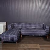 L-Shape Sofa Cover - Grey White Checks