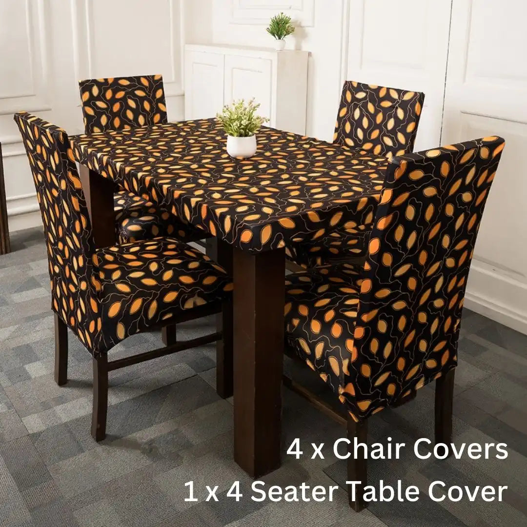 Golden Leaves Elastic Chair & Table Covers