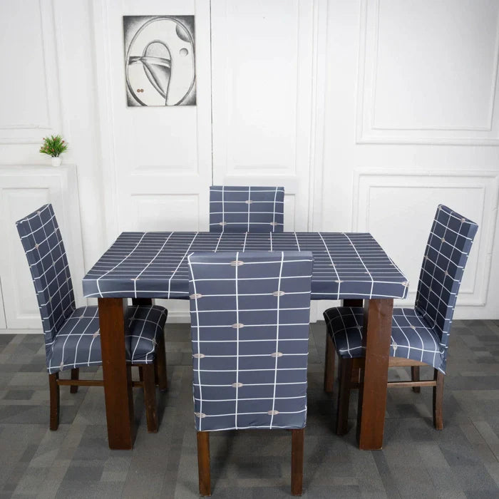 Grey & White Checked Elastic Table Chair Covers