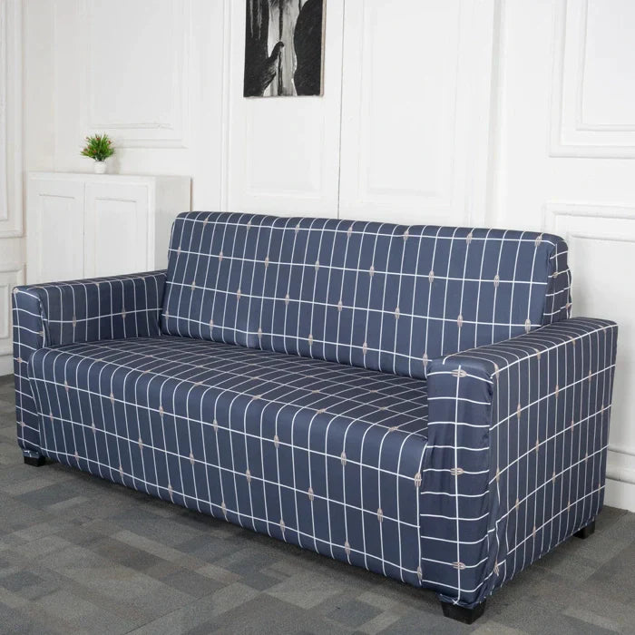 Grey & White Checked Elastic Sofa Slipcovers