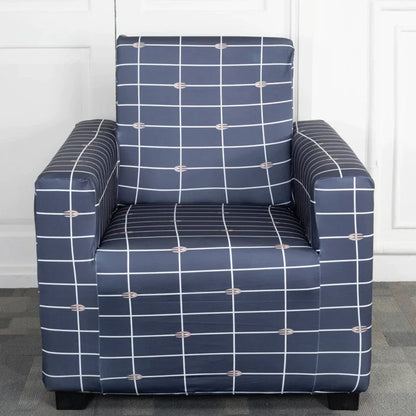 Grey & White Checked Elastic 1 Seater Sofa   Cover