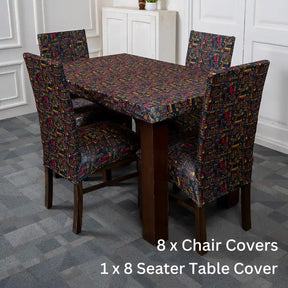 Handmade Ornament Elastic 8 Seater Chair And Table Cover