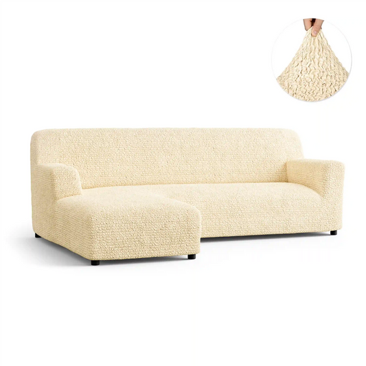 DivineTrendz™ Exclusive - Beige Luxe Crinkle Corner Sofa Cover