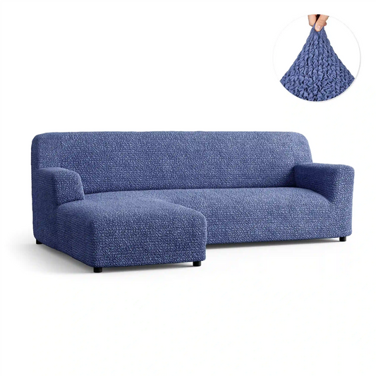 DivineTrendz™ Exclusive - Blue Luxe Crinkle Corner Sofa Cover