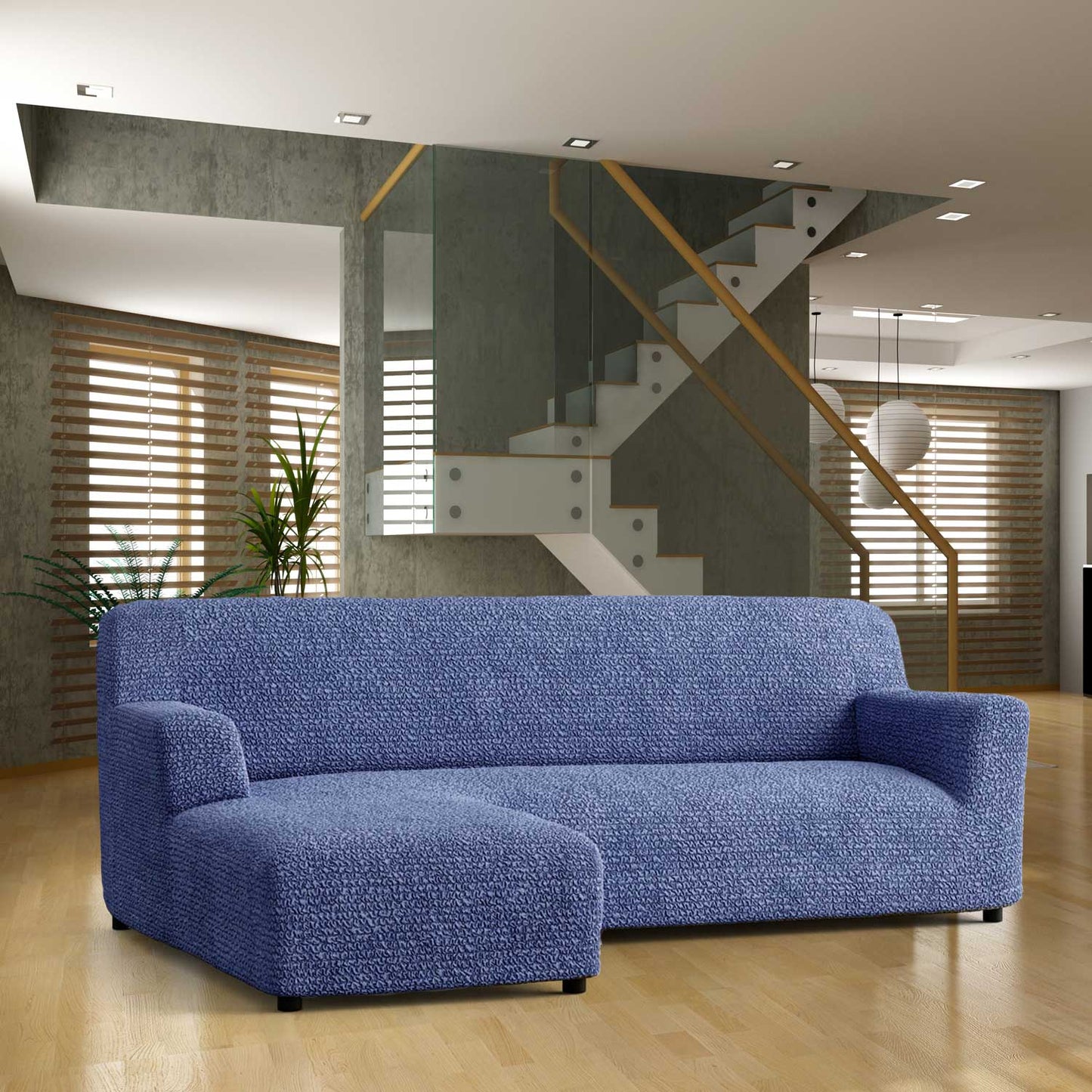 DivineTrendz™ Exclusive - Blue Luxe Crinkle Sofa Cover