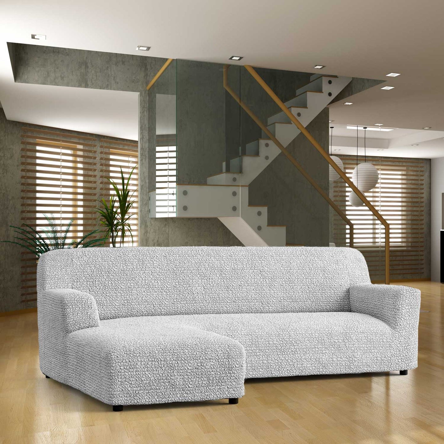 DivineTrendz™ Exclusive - Pearl Crinkle Corner Sofa Cover