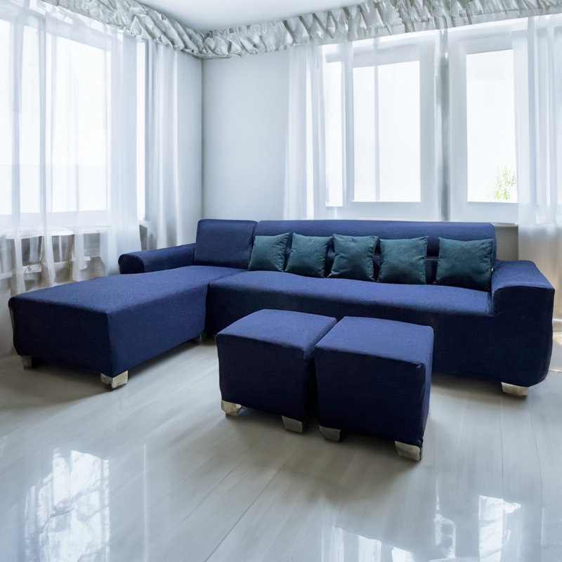 L-Shape Sofa Cover - Navy Blue Solid