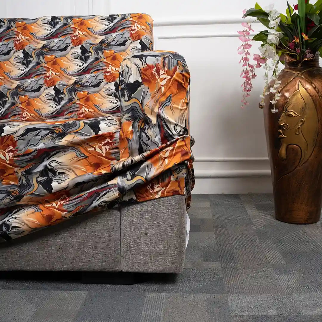 Orange abstract elastic cover for sofas