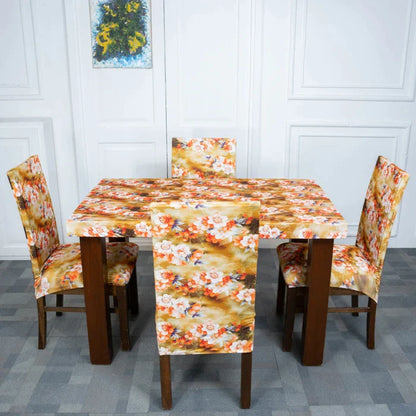 DivineTrendz Exclusive - Orange Flower Elastic Chair & Table Cover