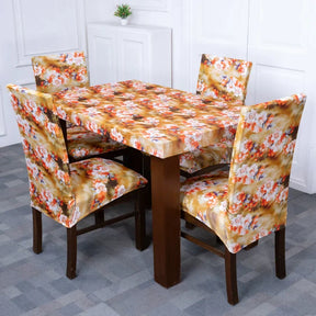 DivineTrendz Exclusive - Orange Flower Elastic Chair & Table Cover