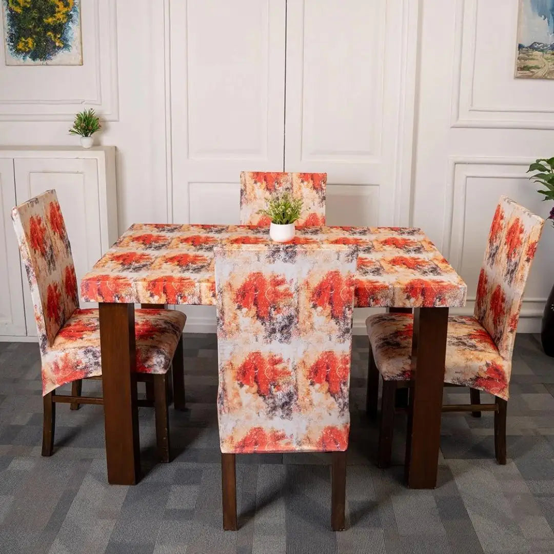 Orange Tie and Die Elastic Chair Table Cover Set 
