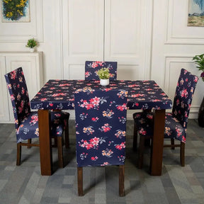 Purple Flower Design Elastic Chair Table Cover 