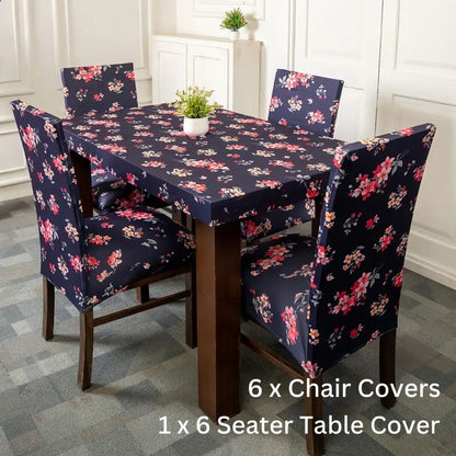 Purple Flower Color Elastic Chair Table Cover