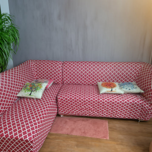 L-Shape Sofa Cover - Red Diamond